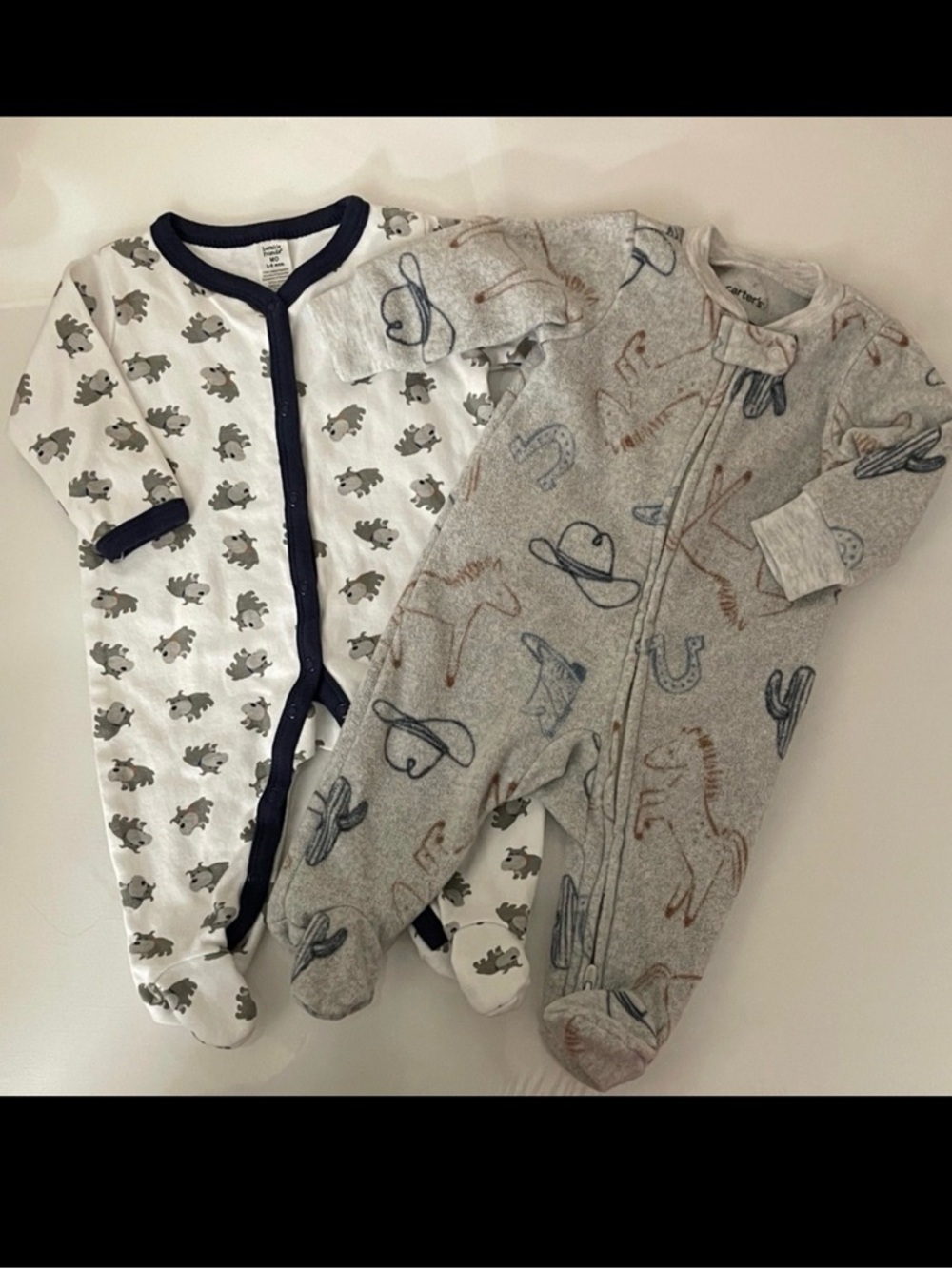 Footed Pajamas for Baby Set of 2 Size 3-6 Months Bulldogs Cowboys Footies PJ’s